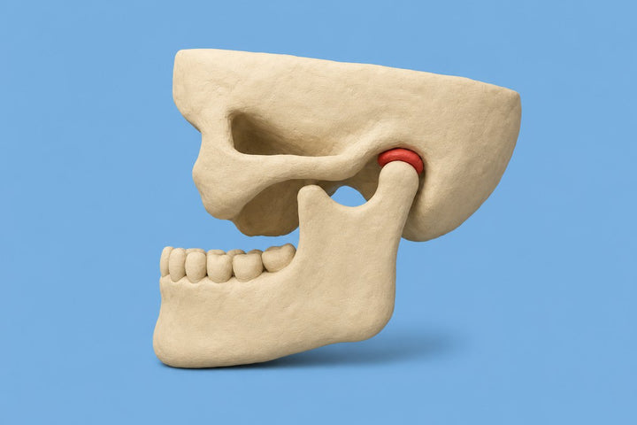 Clay model of the jaw joint with the disc in red