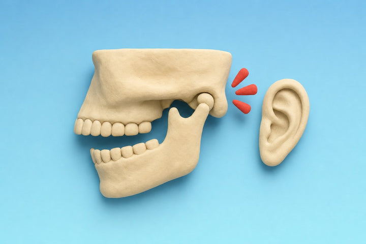 Clay jaw joint with red click marks beside an ear